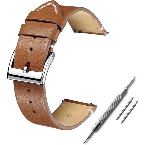 Kal-Bracelet De Montre En Cuir 20 Mm, Bracelet En Cuir Souple, Marron À Libération Rapide Pour Montres, Bracelet De Rechange Vintage, 20mm