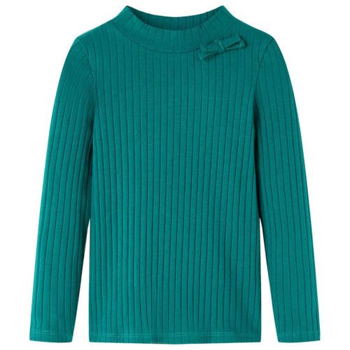 T-Shirt Enfants À Manches Longues Tricot Côtelé Vert Foncé 140