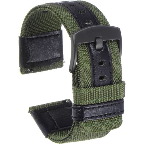 Kal-Bracelet De Montre En Nylon 24mm À Dégagement Rapide En Toile Avec Boucle En Acier Inoxydable Noire Pour Hommes Et Femmes, Bleu Marine Vert