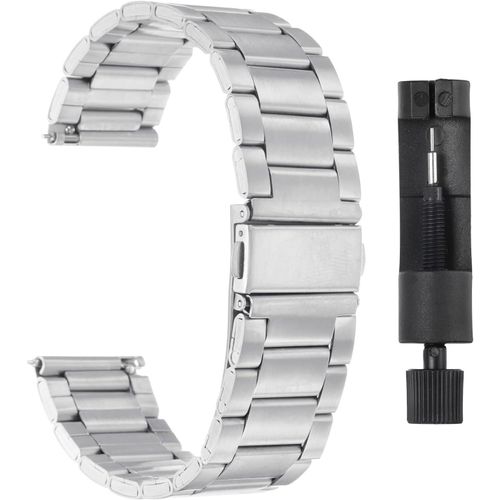 Kal-Bracelets De Montre En Acier Inoxydable 20mm Placage De Métal Fermoir Papillon À Dégagement Rapide, Bande Chaîne, Remplacement Du Bracelet De Montre Avec Adaptateur, Ton Argenté