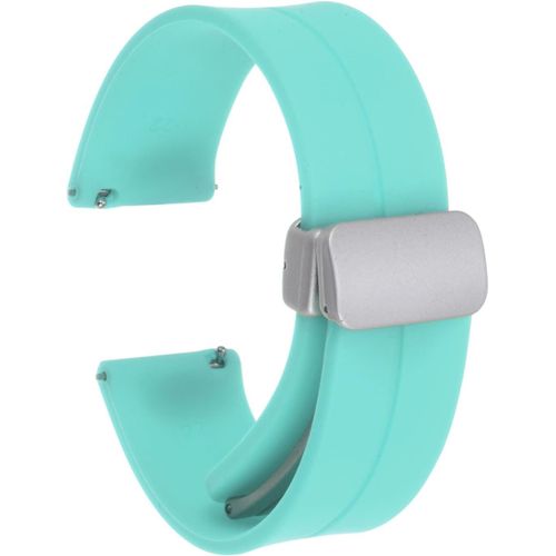 Kal-Bracelet De Montre En Silicone Magnétique 22mm À Dégagement Rapide, En Caoutchouc Souple Imperméable Avec Boucle Pliante En Métal Argenté Pour Hommes Et Femmes, Vert Menthe
