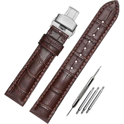 Kal-Bracelet De Montre Bracele 12 13 14 15 16 17 18 19 20 21 22 24mm Cuir Véritable Alligator Embossé Remplacement Déploiement Boucle De Bracelets Argent Or Or Rose