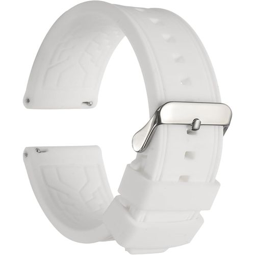 Kal-Bracelets De Monture En Silicone 24mm De Largeur Bracelets De Monture En Caoutchouc Doux À Libération Rapide Avec Boucle Ton Argent Pour Hommes Femmes, Blanc