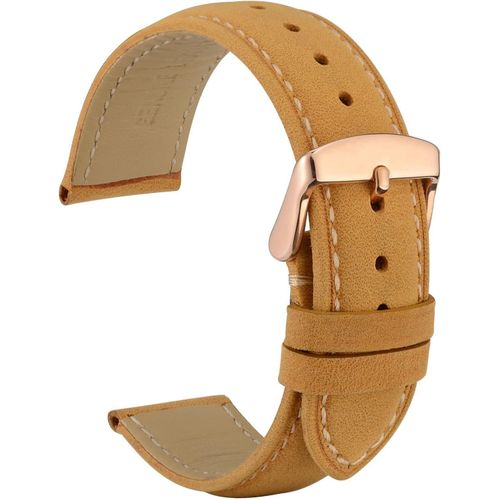 Kal-22mm Vintage Bracelet De Montre En Cuir Avec Boucle Dorée Rose (Marron Clair)