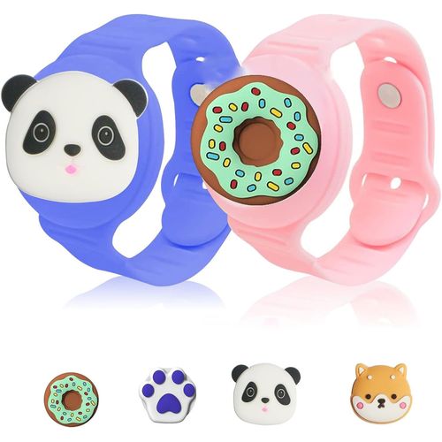 Kal-Airtag Lot De 2 Bracelets Pour Enfant Air Tag Diy Bracelet Mignon De Dessin Animé Pour Tout-Petit Enfant Caché Bracelet De Montre Réglable En Silicone Pour Enfants (Rose, Bleu)