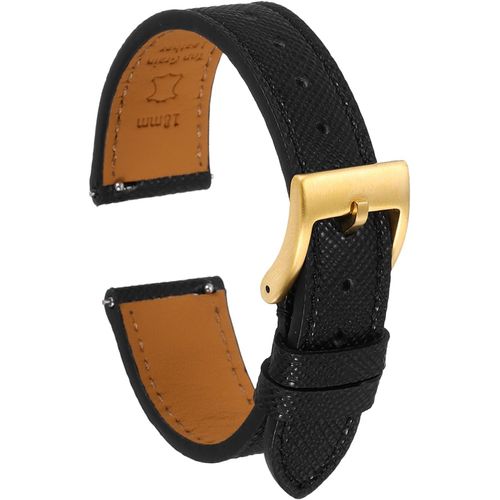 Kal-Bracelet De Monture En Cuir Véritable 19mm À Fermoir En Acier Inoxydable Doré Pour Hommes Femmes, Noir