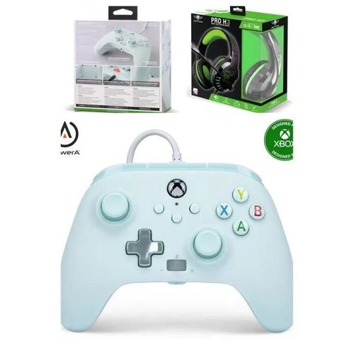 Manette Et Casque Gamer - Powera - Cotton Candy Blue - Filaire - Xbox Series X|S - 2 Boutons Supplémentaires