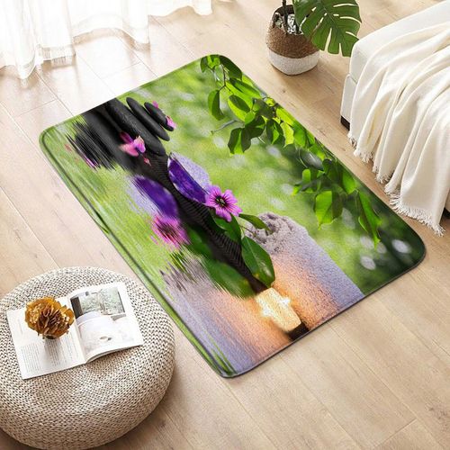 Tapis de bain Zen en pierre noire,orchidées d'eau,feuilles de fleurs,décoration de salle de bain,Spa,tapis d'entrée antidérapant,tapis de sol,décoration de mais - Type 2059XJ-DD-45x75cm-17.7x29.5in