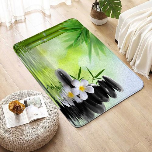 Tapis de bain Zen en pierre noire,orchidées d'eau,feuilles de fleurs,décoration de salle de bain,Spa,tapis d'entrée antidérapant,tapis de sol,décoration de mais - Type 2090XJ-DD-45x75cm-17.7x29.5in