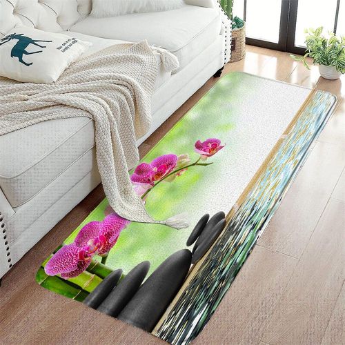 Tapis de bain Zen en pierre noire,orchidées d'eau,feuilles de fleurs,décoration de salle de bain,Spa,tapis d'entrée antidérapant,tapis de sol,décoration de maiso - Type 763SD-DD-45x75cm-17.7x29.5in