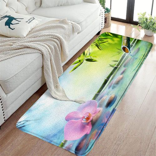 Tapis de bain Zen en pierre noire,orchidées d'eau,feuilles de fleurs,décoration de salle de bain,Spa,tapis d'entrée antidérapant,tapis de sol,décoration de maiso - Type 767SD-DD-40x60cm-15.7x23.6in