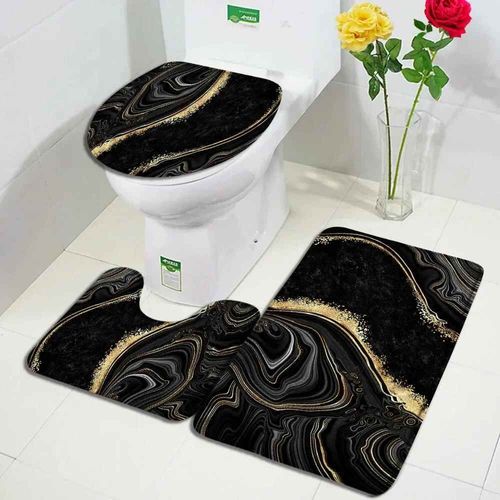 Ensembles De Tapis De Bain En Marbre Abstrait,Lignes Dorées Géométriques Modernes,Motif De Texture Bleue,Décor De Salle De Bains,Tapis Antidérapant,Couvert - Type 796ac-3pcs Set-45x75cm-17.7x29.5in