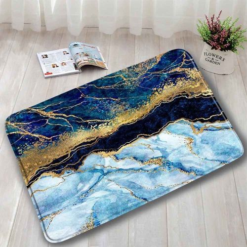 Ensembles De Tapis De Bain En Marbre Abstrait,Lignes Dorées Géométriques Modernes,Motif De Texture Bleue,Décor De Salle De Bains,Tapis Antidérapant,Couve - Type Dd-235c-Only Mat-45x75cm-17.7x29.5in