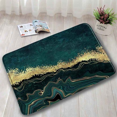 Ensembles De Tapis De Bain En Marbre Abstrait,Lignes Dorées Géométriques Modernes,Motif De Texture Bleue,Décor De Salle De Bains,Tapis Antidérapant,Couv - Type Dd-5239k-Only Mat-45x75cm-17.7x29.5in