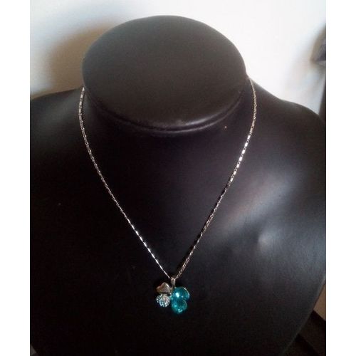 Collier Fantaisie Avec Trèfle En Cristal Bleu Turquoise T 43 Cm