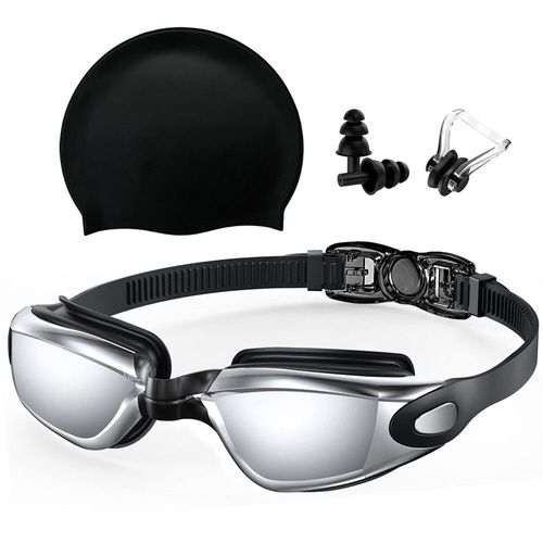 Ensembles De Lunettes De Natation Et Bonnets De Bain En Silicone Avec Bouchons D'oreilles À Pince-Nez,Lunettes De Sécurité Imperméables Sans Fuite,Anti-Buée,Protection Uv - Type Bright Sliver
