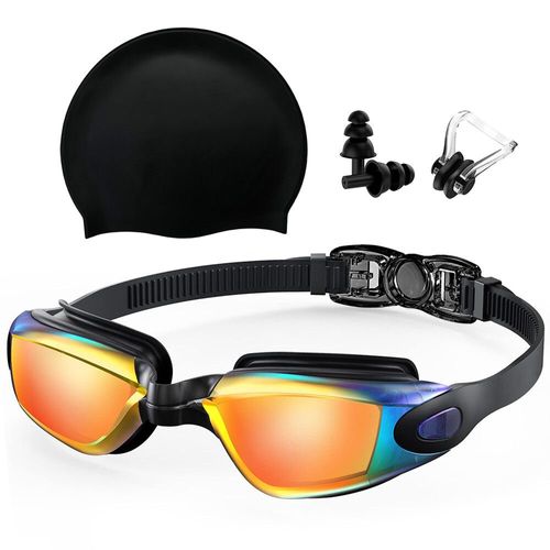 Ensembles De Lunettes De Natation Et Bonnets De Bain En Silicone Avec Bouchons D'oreilles À Pince-Nez,Lunettes De Sécurité Imperméables Sans Fuite,Anti-Buée,Protection Uv - Type Bright Orange