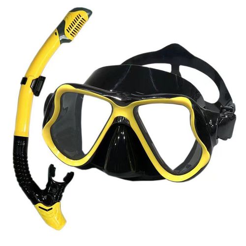 Lunettes De Natation Professionnelles En Silicone Souple,Imperméables,Anti-Buée,Plaquées,Tube Respiratoire Entièrement Sec,De Plongée - Type Yellow Black
