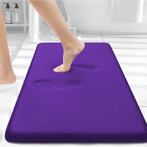 tapis de salle de bain en mousse à mémoire de forme,couleur unie,tapis de sol intérieur antidérapant,piège à saleté,absorbe l'eau,tapis de salle de bain confortable - Type Light Purple-41x61cm