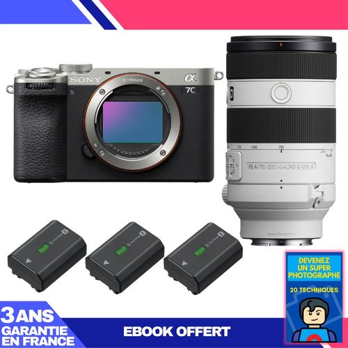 Boitier Sony A7C II Silver + FE 70-200mm f/4 Macro G OSS II + 3 Sony NP-FZ100 + Ebook 'Devenez Un Super Photographe'