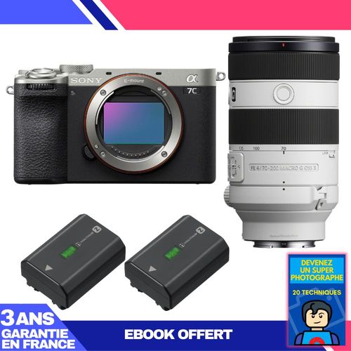 Boitier Sony A7C II Silver + FE 70-200mm f/4 Macro G OSS II + 2 Sony NP-FZ100 + Ebook 'Devenez Un Super Photographe'