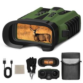 Jumelles Vision Nocturne 500m – Couleur Jour/Nuit Zoom 4x Optique + 8x Numérique 2.5K UHD Écran 3” Batterie 5200mAh Rechargeable – Observation Chasse Camping Vert