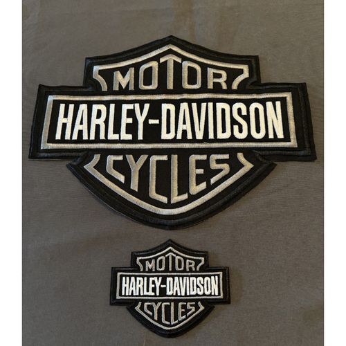 Kit Moto Écusson Patch Brodé Thermocollant Gris & Noir , Harley Davidson