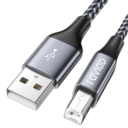 Câble Imprimante USB [2M] Câble USB 2.0 A Mâle vers B Mâle Câble Scanner Cordon Imprimante Nylon Câble USB Type B Compatible avec HP, Canon, Lexmark, Brother, Hero, Dell, Samsung - Gris