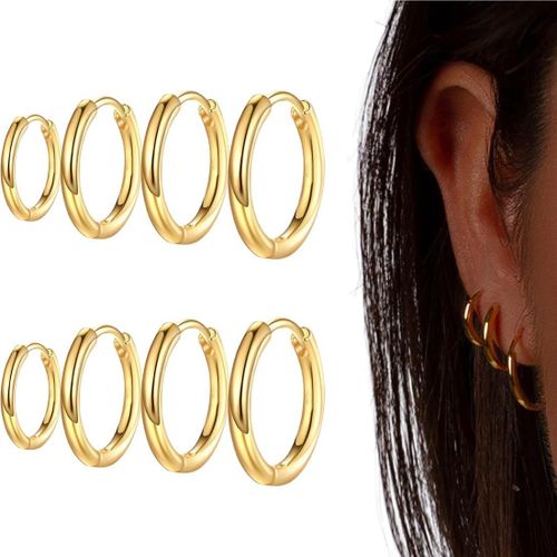4 Paires De Boucles D'oreilles Créoles En Or, Boucles D'oreilles Créoles En Acier Inoxydable, Boucles D'oreilles Créoles Pour Hommes, Boucles D'oreilles Cartilage Rondes Pour Femmes