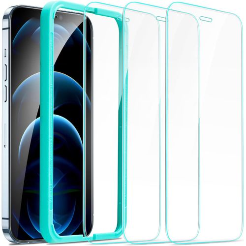 Verre Trempé Compatible Avec Iphone 12 Pro Max, Avec Cadre Pour Installation Facile, Ultra-Résistant, Transparent, 3 Paquets