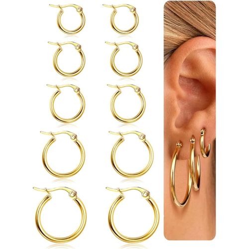 5 Paires Creoles Acier Inoxydable Boucles D'oreilles Femme Homme Hypoallergénique Boucles D'oreilles Créoles Or/Argent Femme Fille 10/12/15/20/25mm