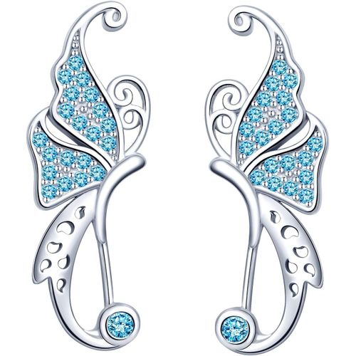 Boucles D'oreilles Papillon Pour Femme Fille, En 925 Argent Plaqué Platine, Clip D'oreille Zircon, Boucles D'oreilles Grimpantes, Cadeau De Noël Anniversaire