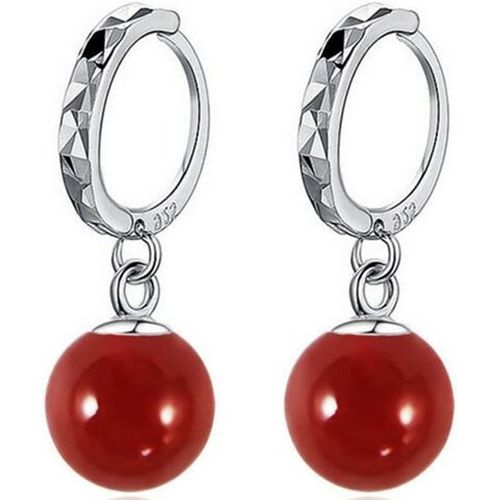 Boucles D'oreilles Créoles En Argent Sterling 925 Avec Agate Rouge - Hypoallergéniques