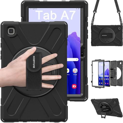 Coque Pour Samsung Galaxy Tab A7 10.4 Pouces 2022/2020, Étui De Robuste Avec Support Rotatif À 360° Et Dragonne, Bandoulière, Résistant Housse Pour Sm-T500/Sm-T503/Sm-T505/Sm-T507, Noir