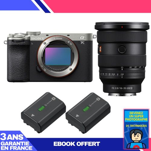 Boitier Sony A7C II Silver + FE 16-35mm f/2.8 GM II + 2 Sony NP-FZ100 + Ebook 'Devenez Un Super Photographe'