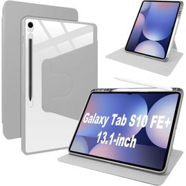 Coque Pour Samsung Galaxy Tab S10 Fe Plus 13.1"" Case Avec Emplacement Pour Stylo & Support Pivotantcuir Pu + Acrylique Transparent Coque