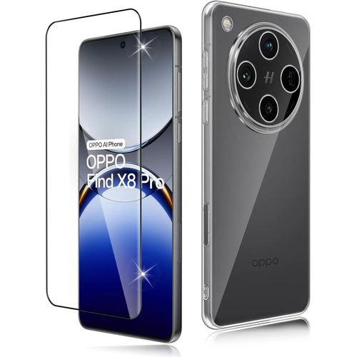 Coque Compatible Avec Oppo Find X8 Pro Verre Trempé [1 Pièces], Coque Antichoc Couverture À 360 Degrés, Transparent Protecteur D'écran Ultra Résistant Dureté 9h Film Protection Écran