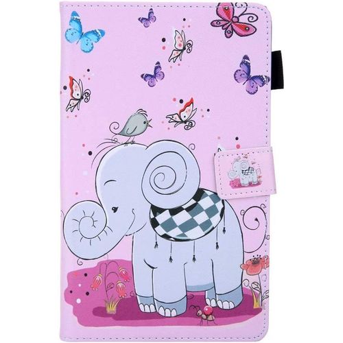 Animaux Rose Coque Tablette Pour Samsung Tab A 8.0 Pouces 2019 T290/T295 360 Antichoc Protecteur Petit Éléphant Pu Cuir Etui A Rabat Pochette Housse De Protection Avec Fermeture Magnétique