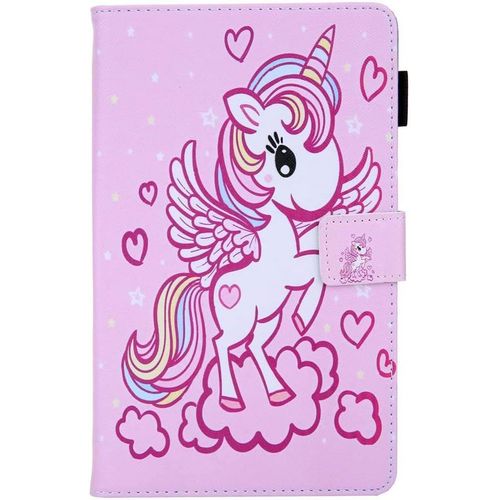 Antichoc Coque De Protection Pour Tablette Samsung Tab A 8 2019 T290/T295 Rose Silicone Cover Et Premium Pu Cuir Pochette Livre Etui A Rabat Support Avec Motif Animaux Licorne Ange Pour Fille