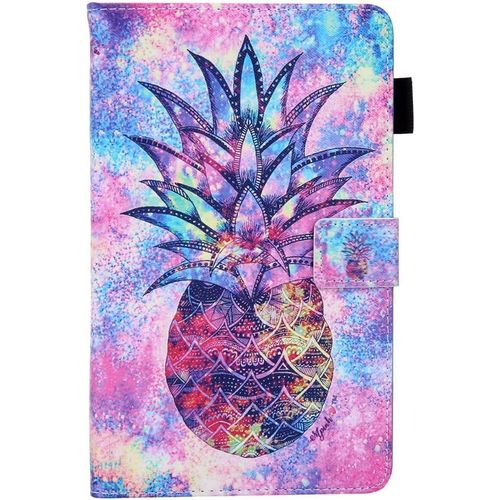 Coque A Rabat Clapet Portefeuille Femme Étui En Cuir Pu Pour Tablette Samsung Tab A 8.0 2019 T290/T295 Paillette Ananas Coloré Folio 360 Integrale Antichoc Résistant Housse De Protection