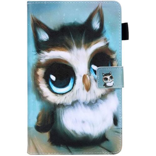 Etui Portable Compatible Avec Tablette Samsung Tab A 2019 8.0 T290/T295 Animaux Cartoon Hibou Motif Flip Support Pochette Enfant Coque En Cuir Rabat Anti Choc Anti-Rayure Housse De Protection