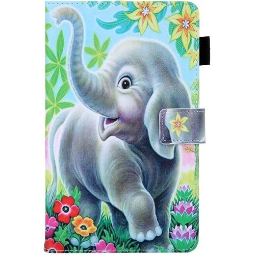 Compatible Pour Protection Tablette Samsung Tab A 8.0 2019 T290/T295 Coque En Cuir Pu Silicone Bumper 360 Integrale Antichoc Pochette Enfant Etui A Rabat Avec Motif Animaux Éléphant Et Fleurs