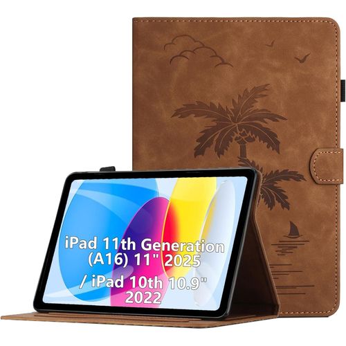 Coque Pour Ipad 11 Generation (A16) 11 Pouces 2025 / Ipad 10 Generation 10, 9 Pouces 2022 Housse De Protection Multi-Angles Étui En Cuir Pu Avec Fente Pour Carte, Auto Réveil/Sommeil, Brun