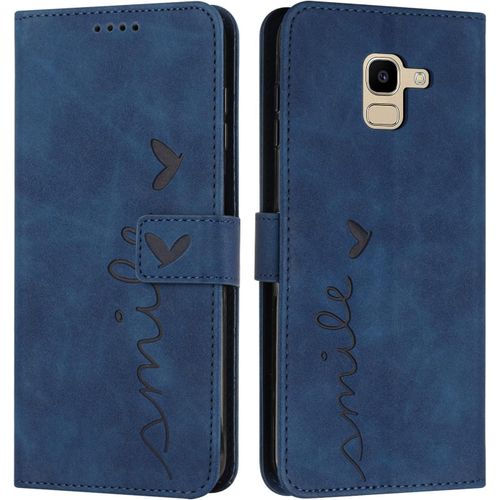 Coque Pour Samsung Galaxy J6 2018, Étui Housse En Cuir Pu Premium Samsung Galaxy J6 2018, Magnetique Flip [Pochette De Portefeuille], Etui De Protection Pour Samsung Galaxy J6 2018 (Bleu)
