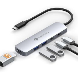 Hub USB C 5 en 1 Adaptateur USB C vers HDMI 4K 60Hz, USB 3.0 x 2, Type C PD 100W Recharge, USB C x 1, USB C Dock pour Macbook Air Pro