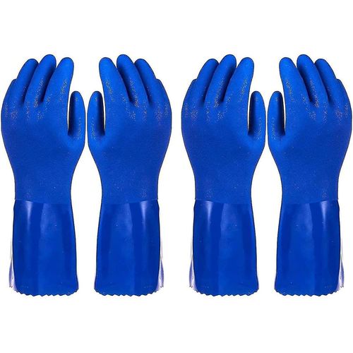 Paires De Gants De Nettoyage Ménager En Caoutchouc Pour La Vaisselle De Cuisine, Doublés En Coton (Bleu)