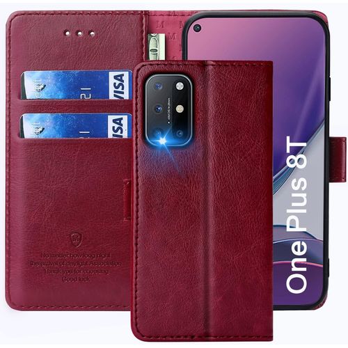 Coque Pour Oneplus 8t, Étuis À Rabat Oneplus 8t,Premium Pu Etui Housse En Cuir Portefeuille De Protection Magnétique Pour Oneplus 8t,Rouge