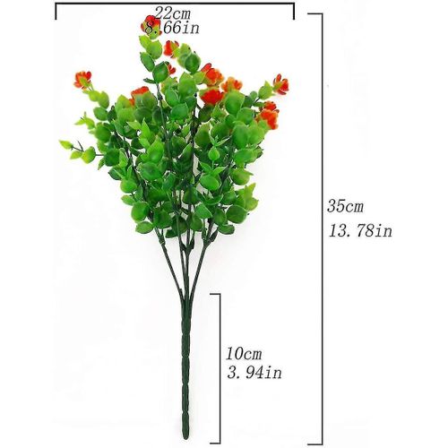 Bouquet de fleurs artificielles d'eucalyptus, 2 pièces, plantes vertes, fausses fleurs d'eucalyptus résistantes aux UV (rouge)