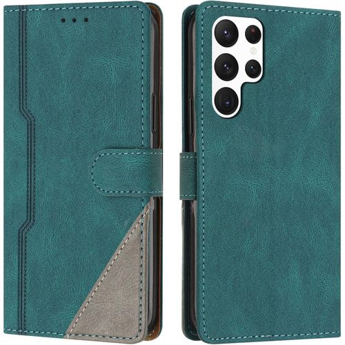 Coque Pour Samsung Galaxy S23 Ultra, Housse Etui Portefeuille Cuir Multifonction, Fermeture Magnétique À Clapet Anti-Choc [Fonction Support] Flip Case Compatible Avec Samsung S23 Ultra (Vert)