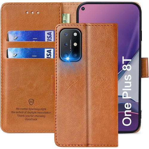 Coque Pour Oneplus 8t, Étuis À Rabat Oneplus 8t,Premium Pu Etui Housse En Cuir Portefeuille De Protection Magnétique Pour Oneplus 8t,Brun